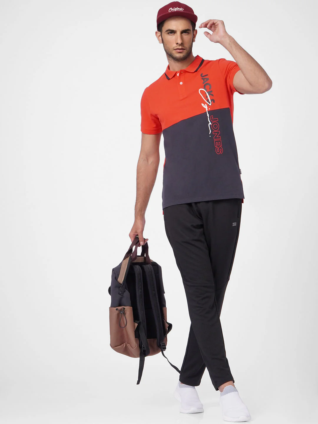 Red Colourblocked Polo T-shirt