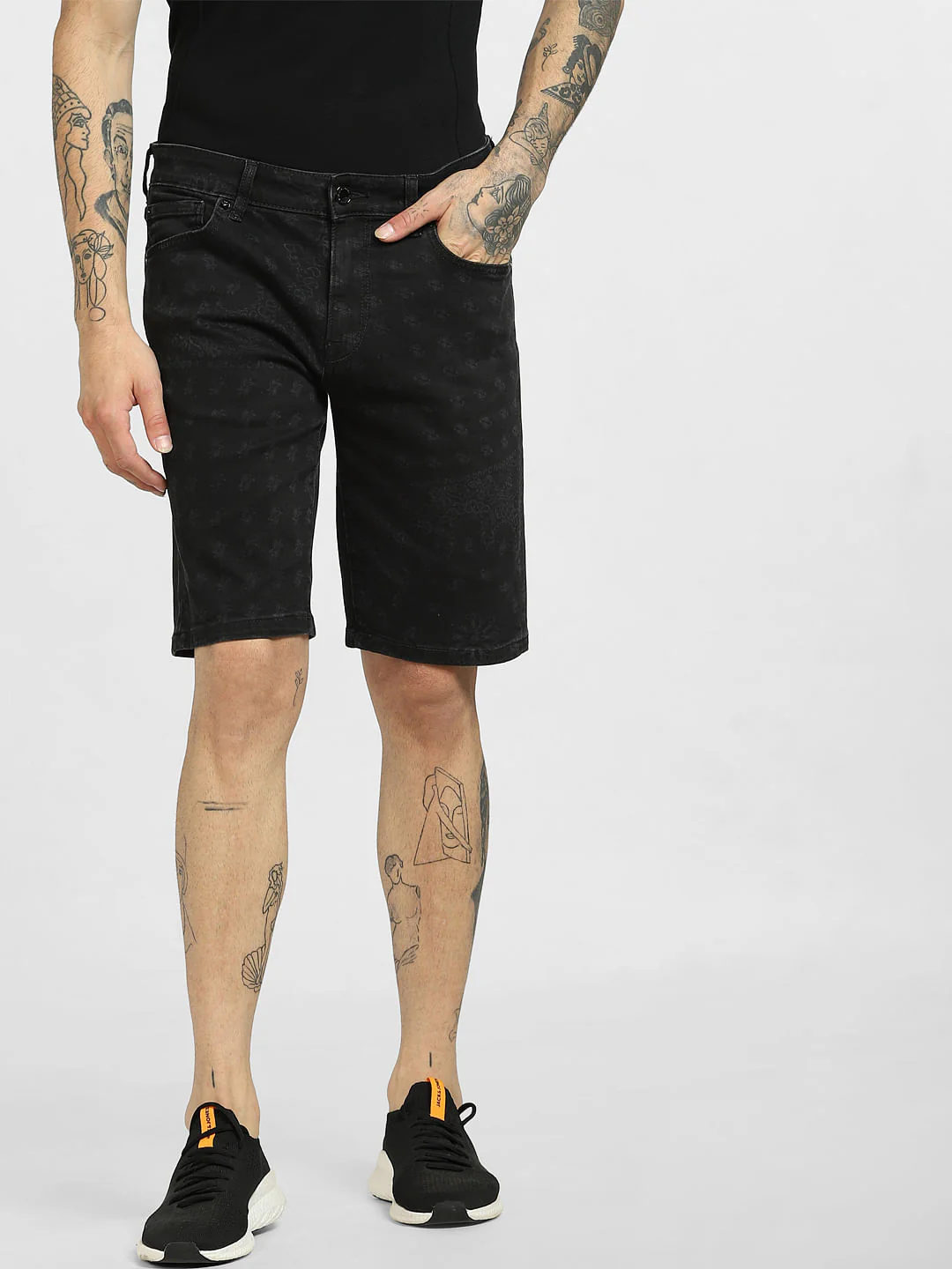 Black Low Rise Denim Shorts - Image 2