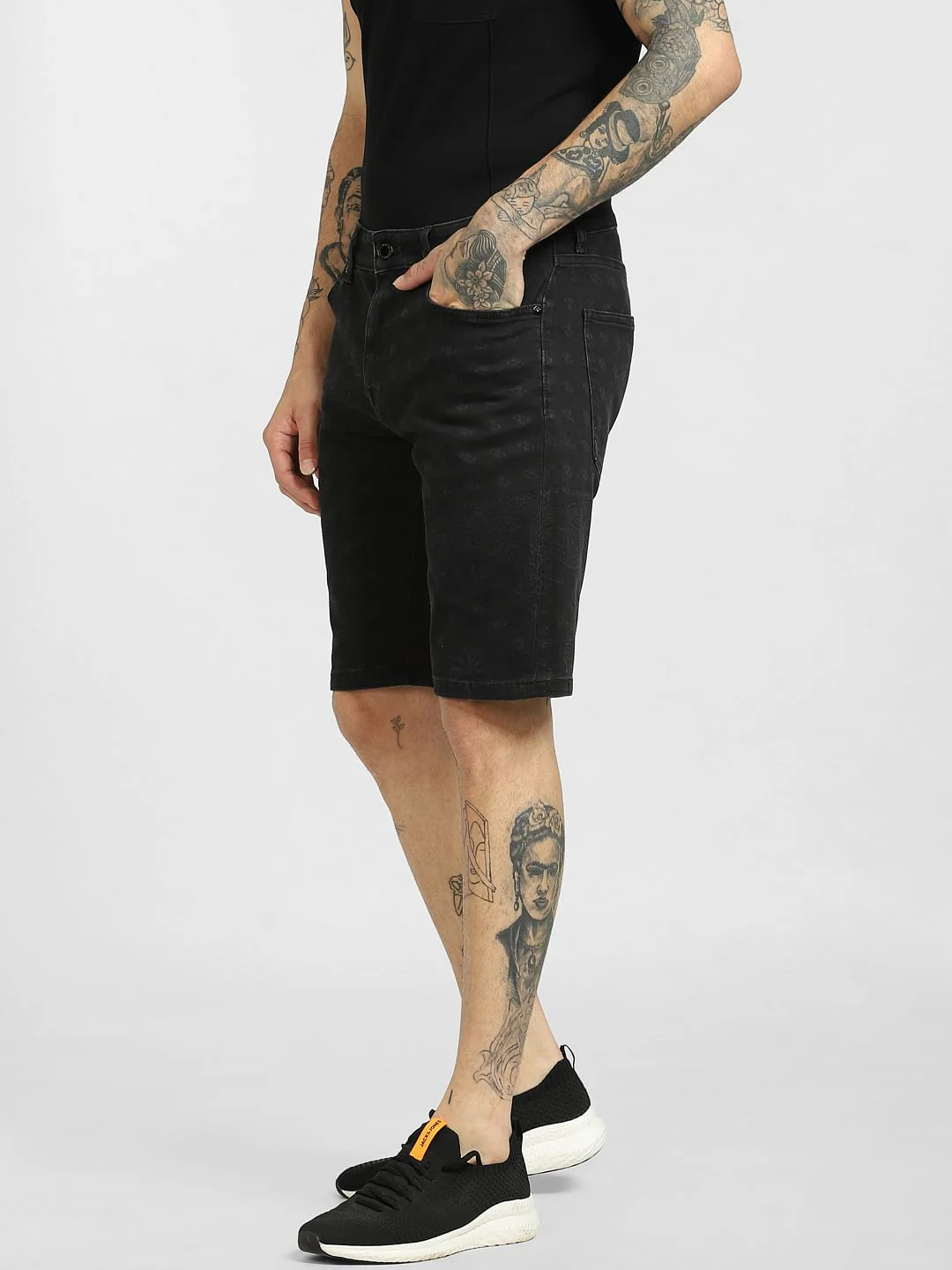 Black Low Rise Denim Shorts - Image 3
