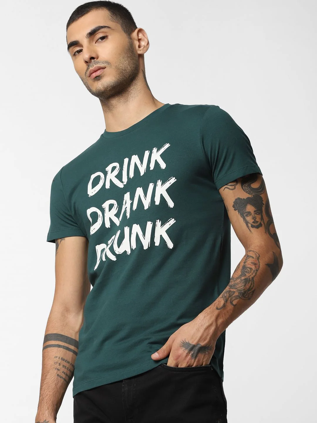 Green Text Print Crew Neck T-shirt - Image 2