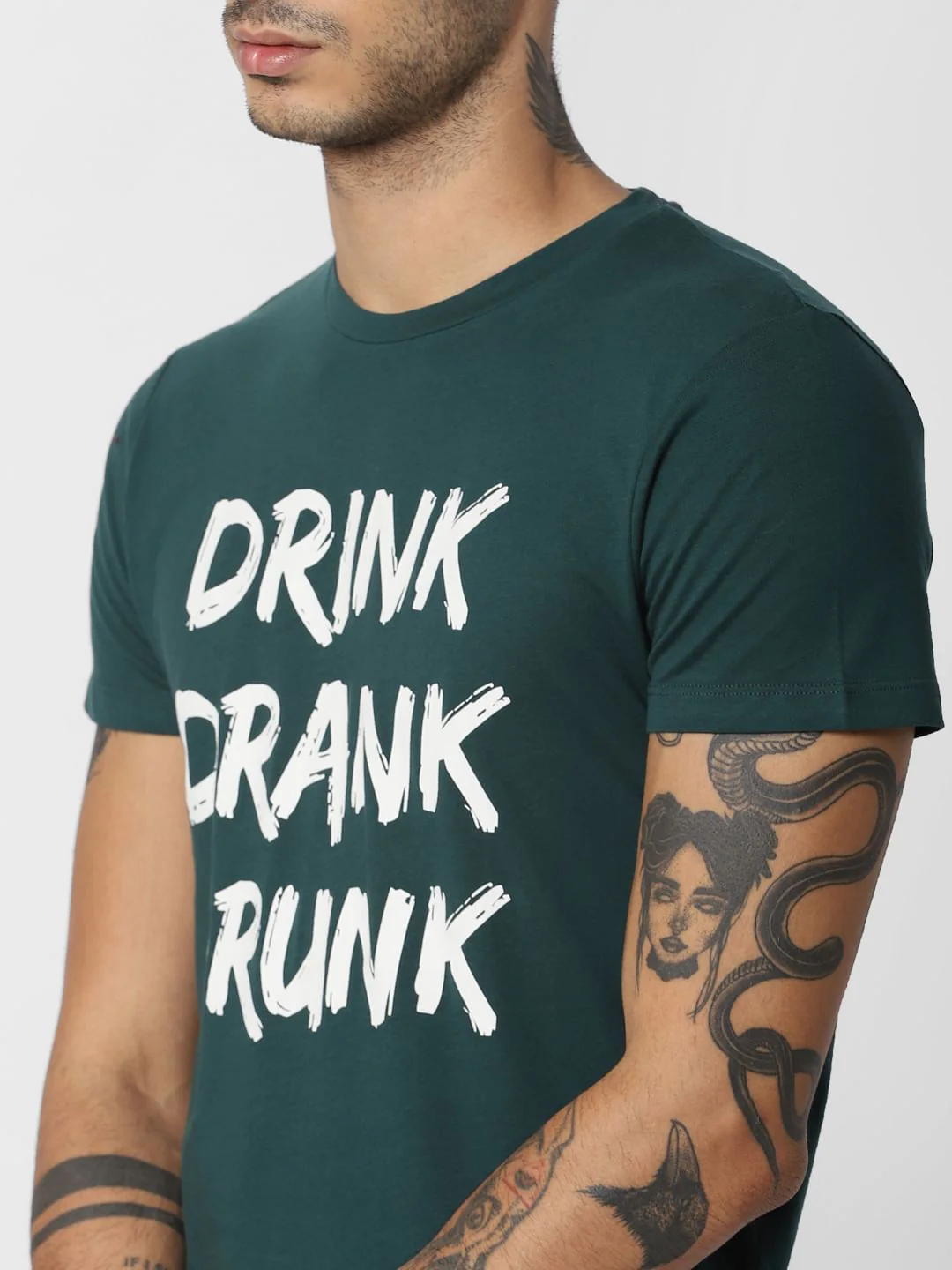 Green Text Print Crew Neck T-shirt - Image 5