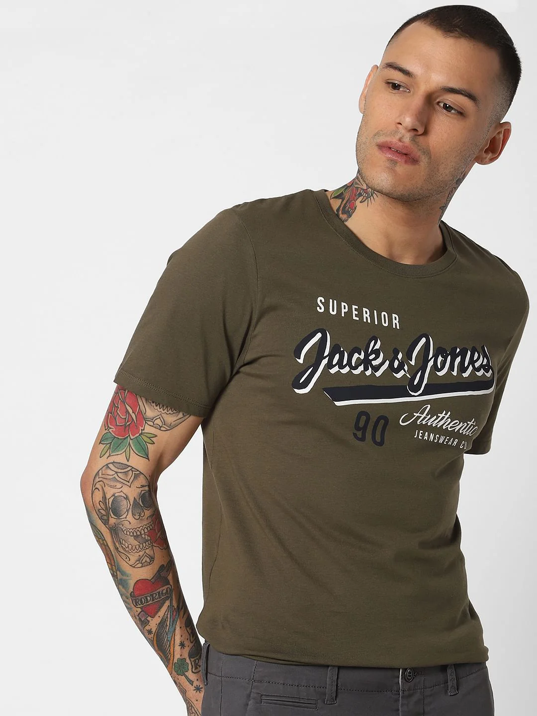 Olive Green Logo Print T-shirt - Image 2