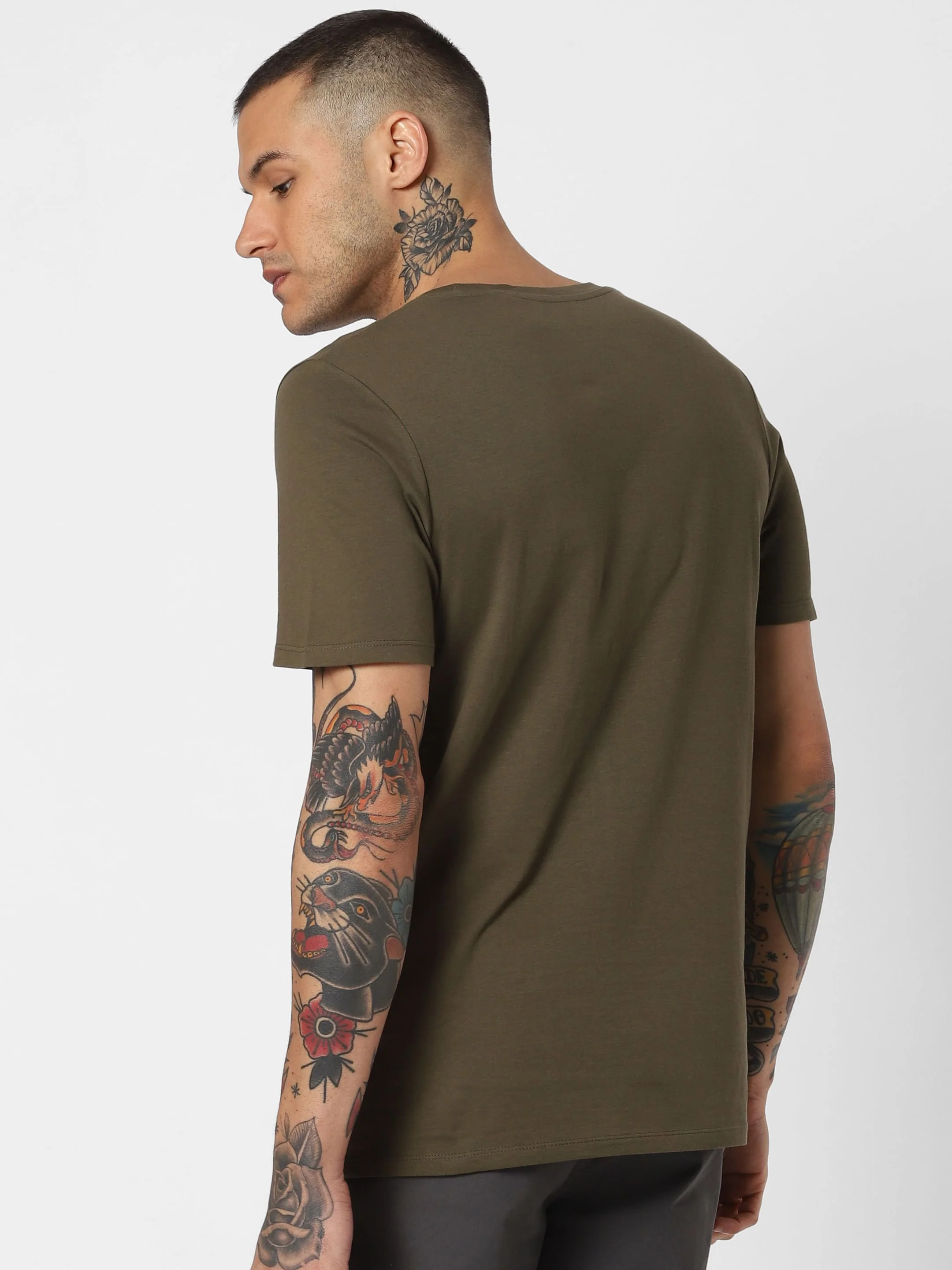 Olive Green Logo Print T-shirt - Image 4