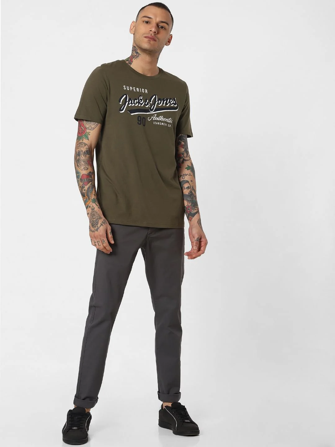 Olive Green Logo Print T-shirt - Image 6