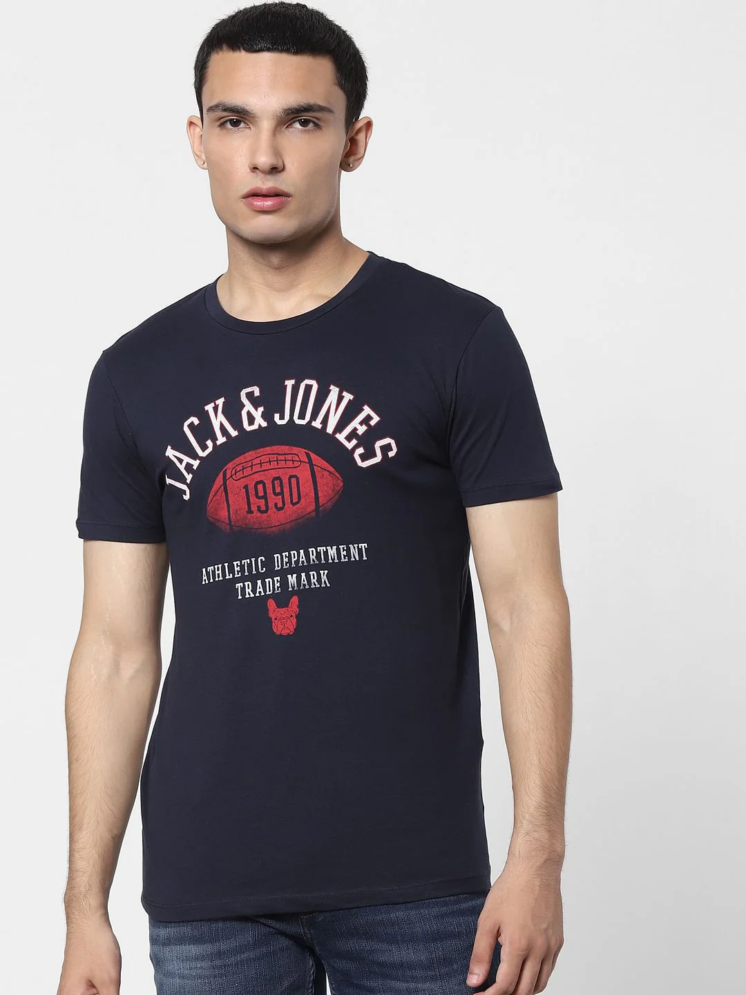 Navy Blue Graphic Print Crew Neck T-shirt - Image 2