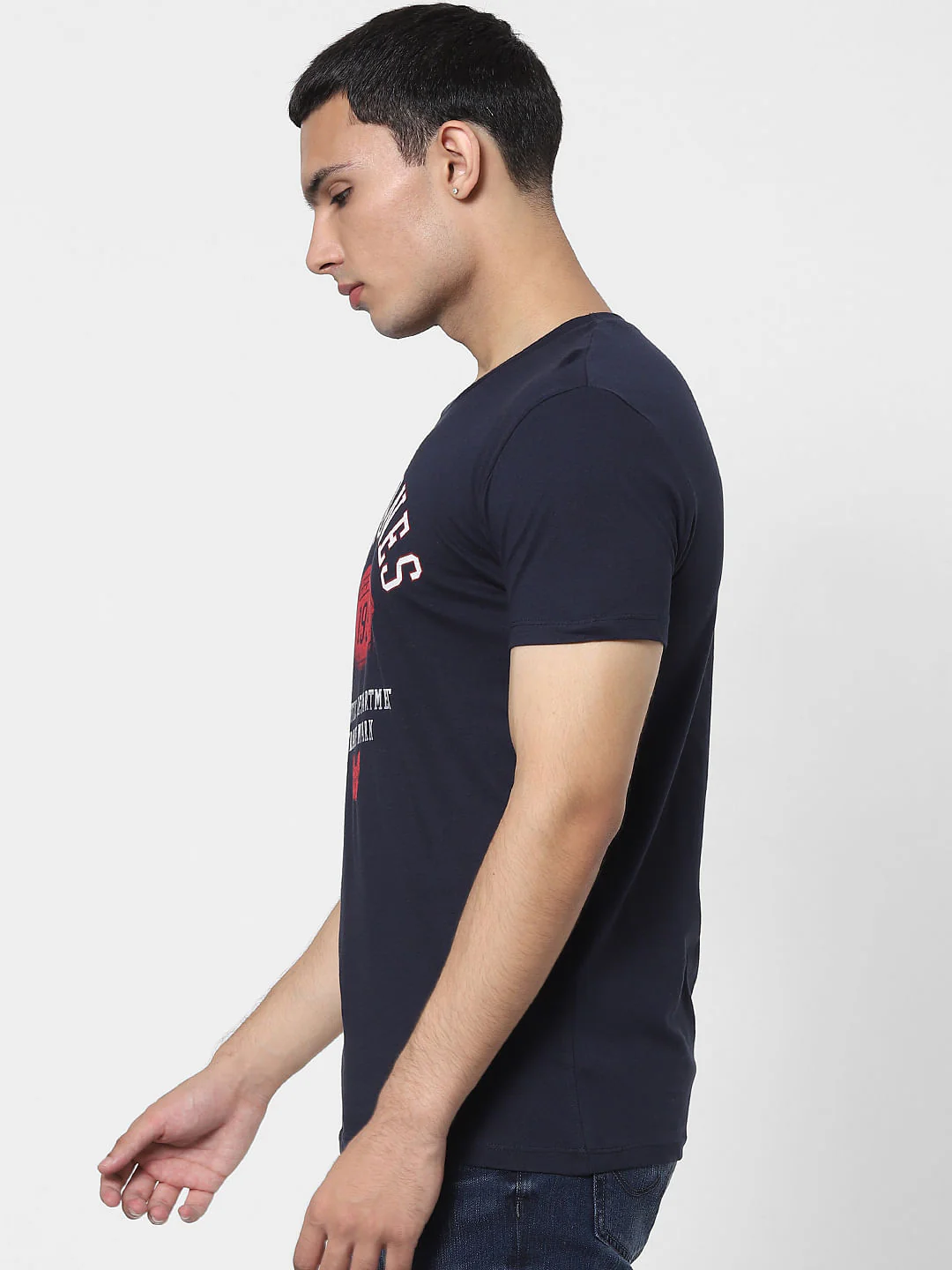 Navy Blue Graphic Print Crew Neck T-shirt - Image 3
