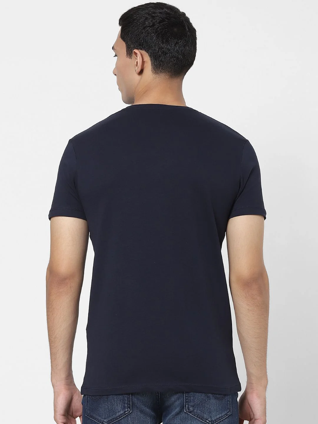 Navy Blue Graphic Print Crew Neck T-shirt - Image 4