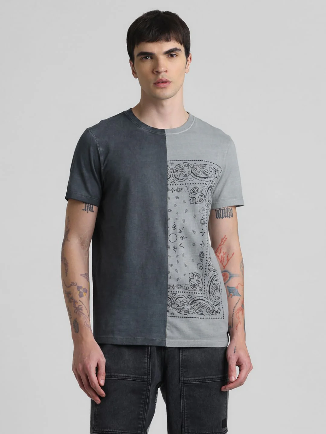 UNMATCHED by JACK&JONES Grey Printed Acid Washed T-shirt - Image 2