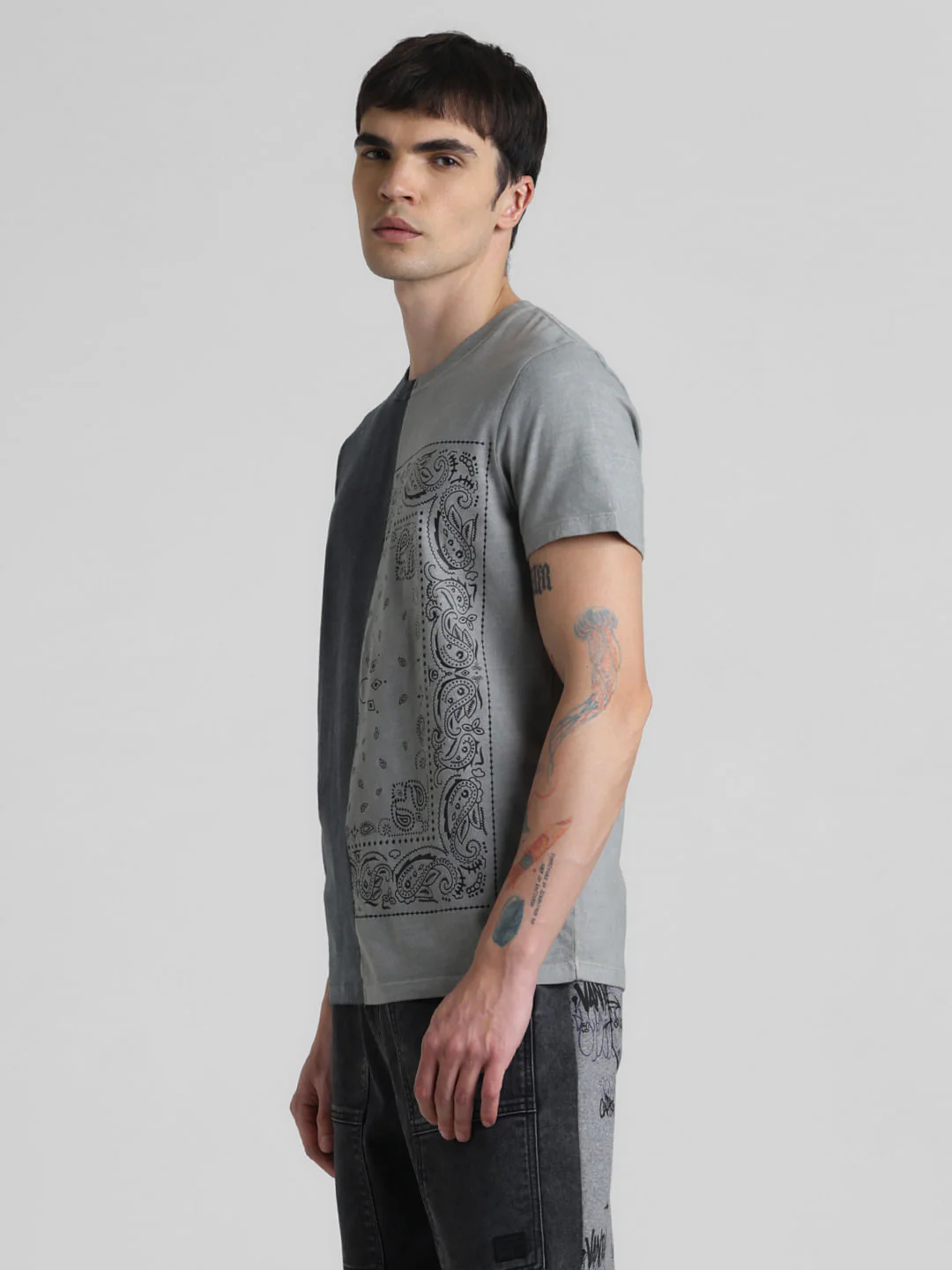 UNMATCHED by JACK&JONES Grey Printed Acid Washed T-shirt - Image 3