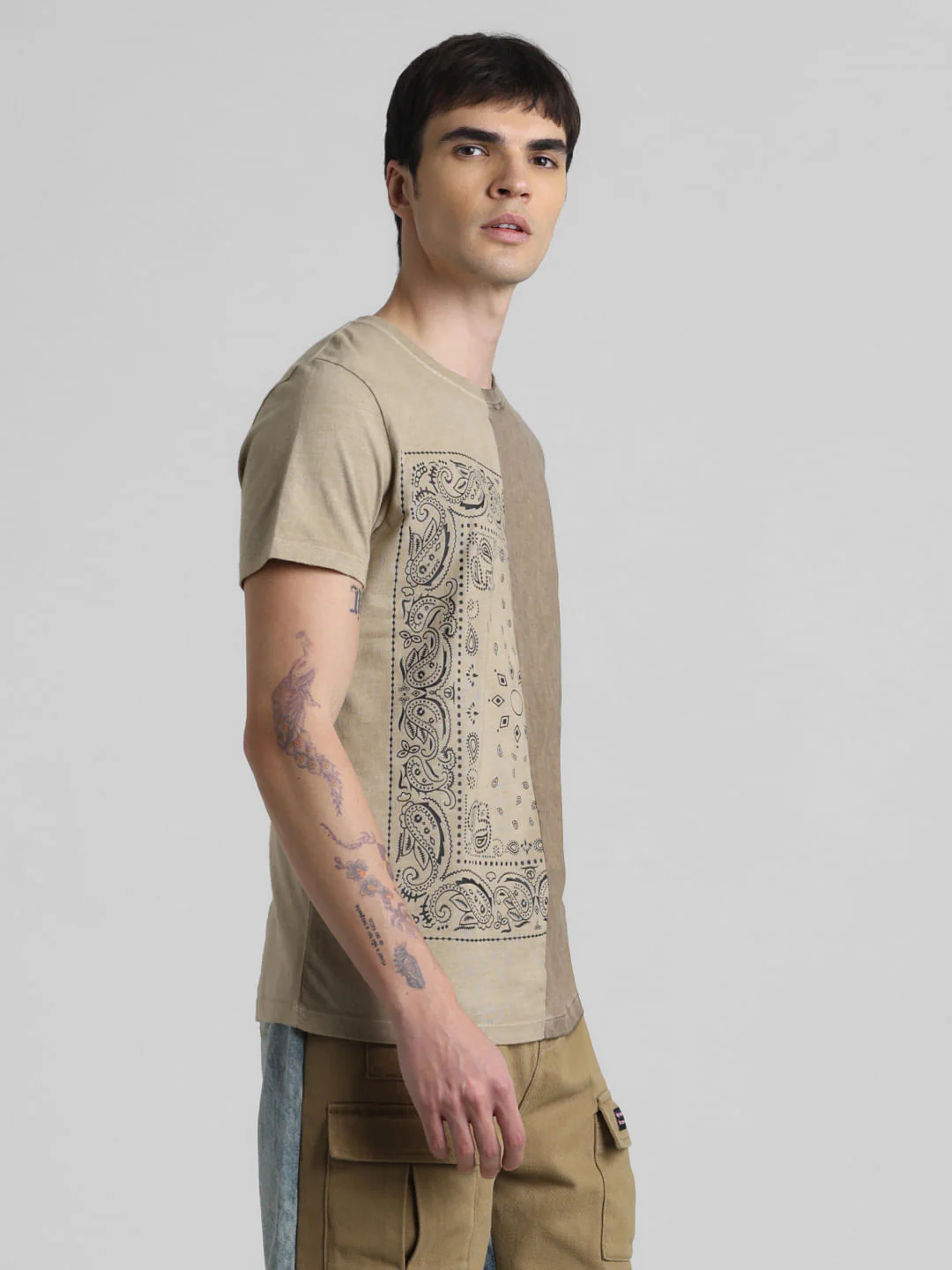 UNMATCHED by JACK&JONES Brown Printed Acid Washed T-shirt - Image 3