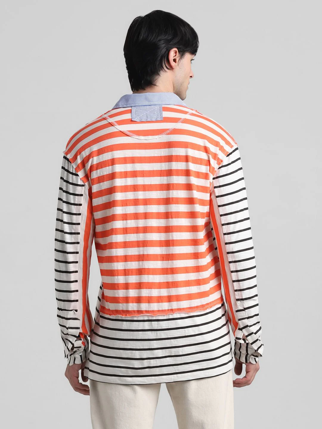 UNMATCHED by JACK&JONES White Striped Colourblocked Shirt - Image 4