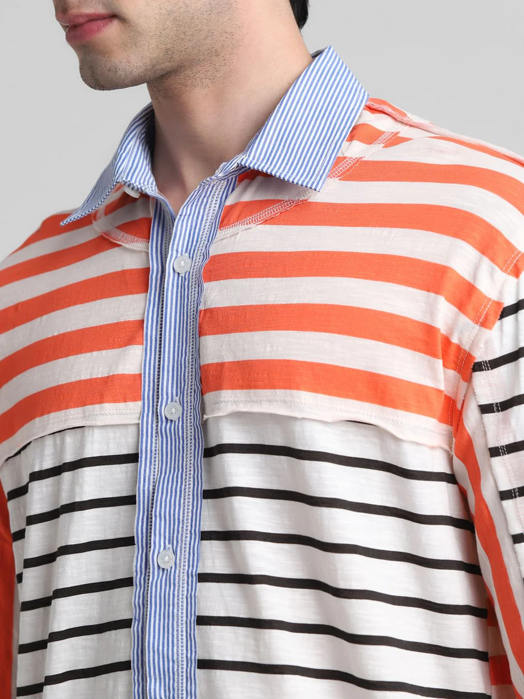 UNMATCHED by JACK&JONES White Striped Colourblocked Shirt - Image 5
