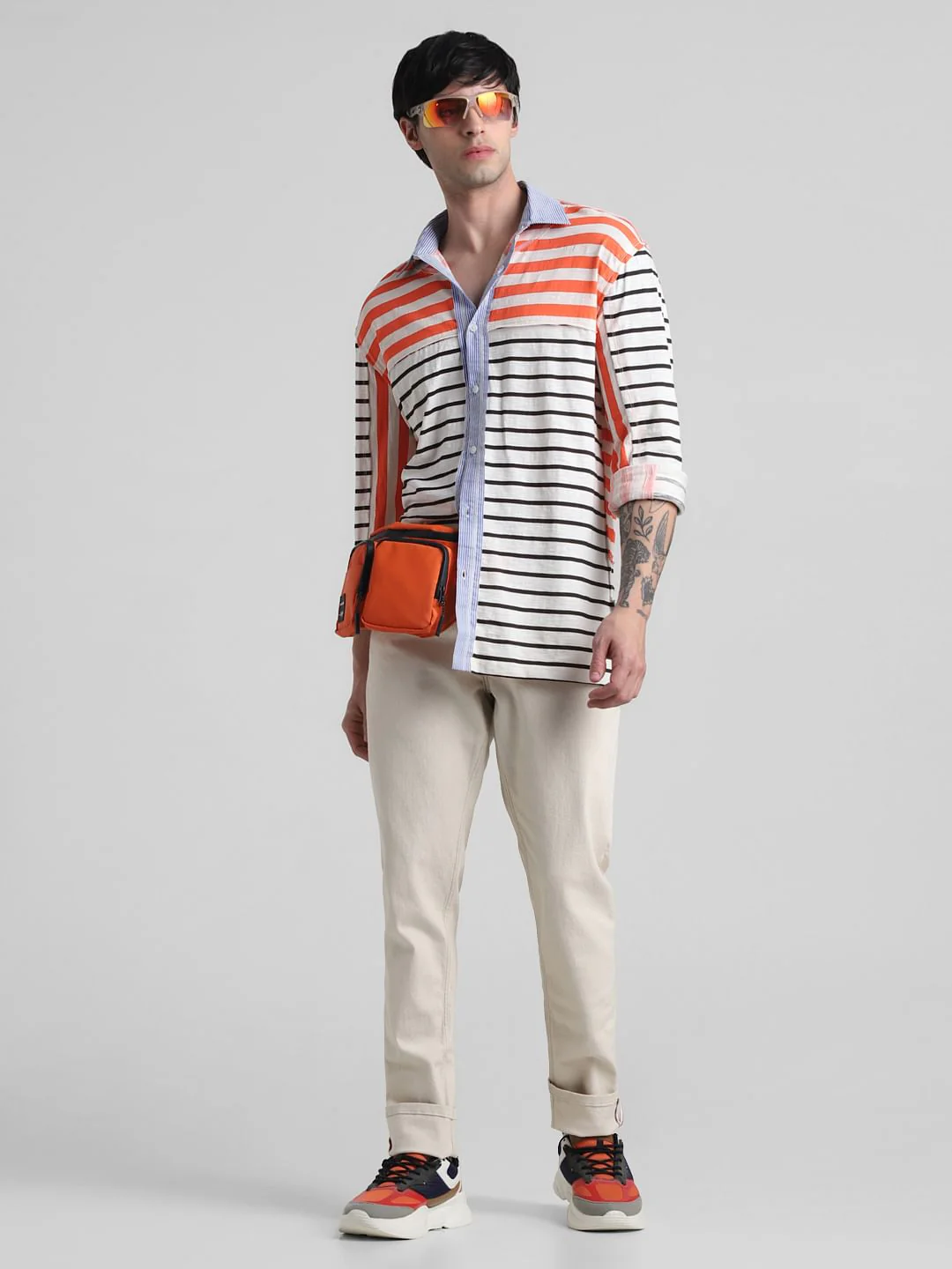 UNMATCHED by JACK&JONES White Striped Colourblocked Shirt - Image 6