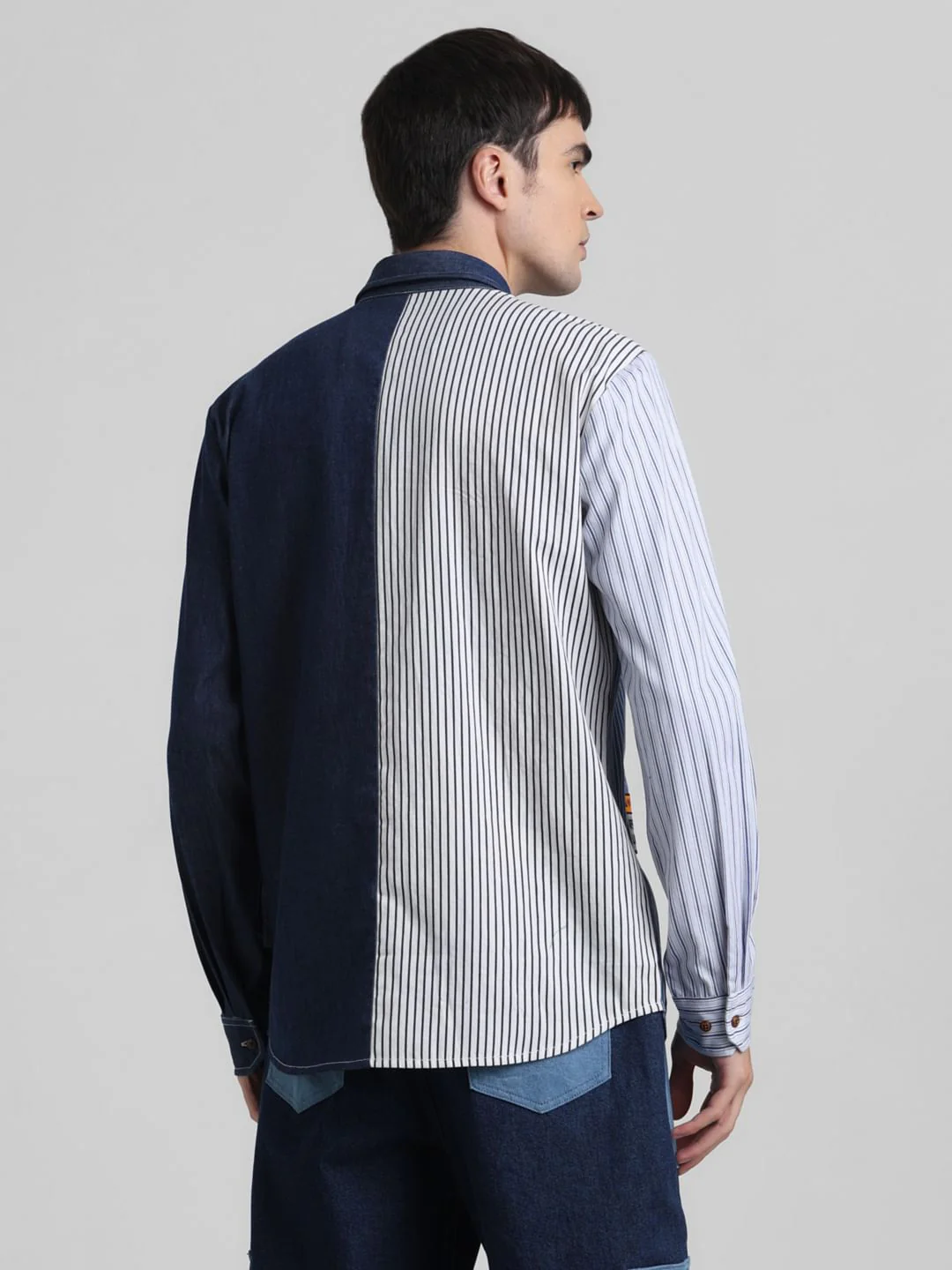 UNMATCHED by JACK&JONES Blue Colourblocked Cut & Sew Shirt - Image 4