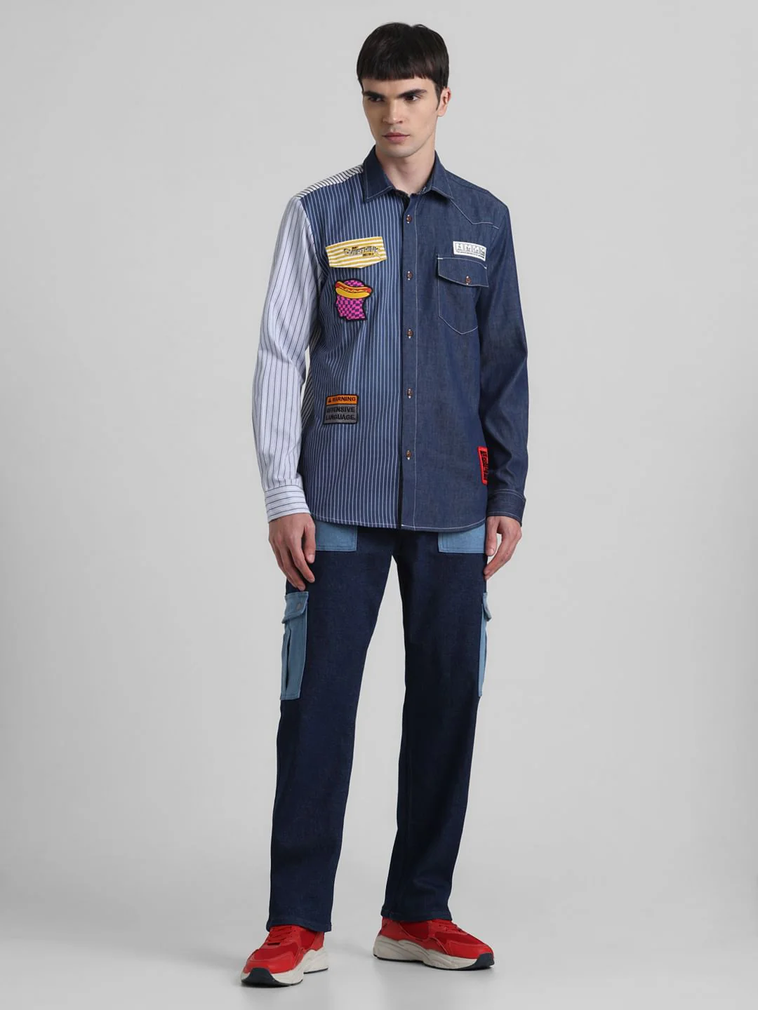 UNMATCHED by JACK&JONES Blue Colourblocked Cut & Sew Shirt - Image 6