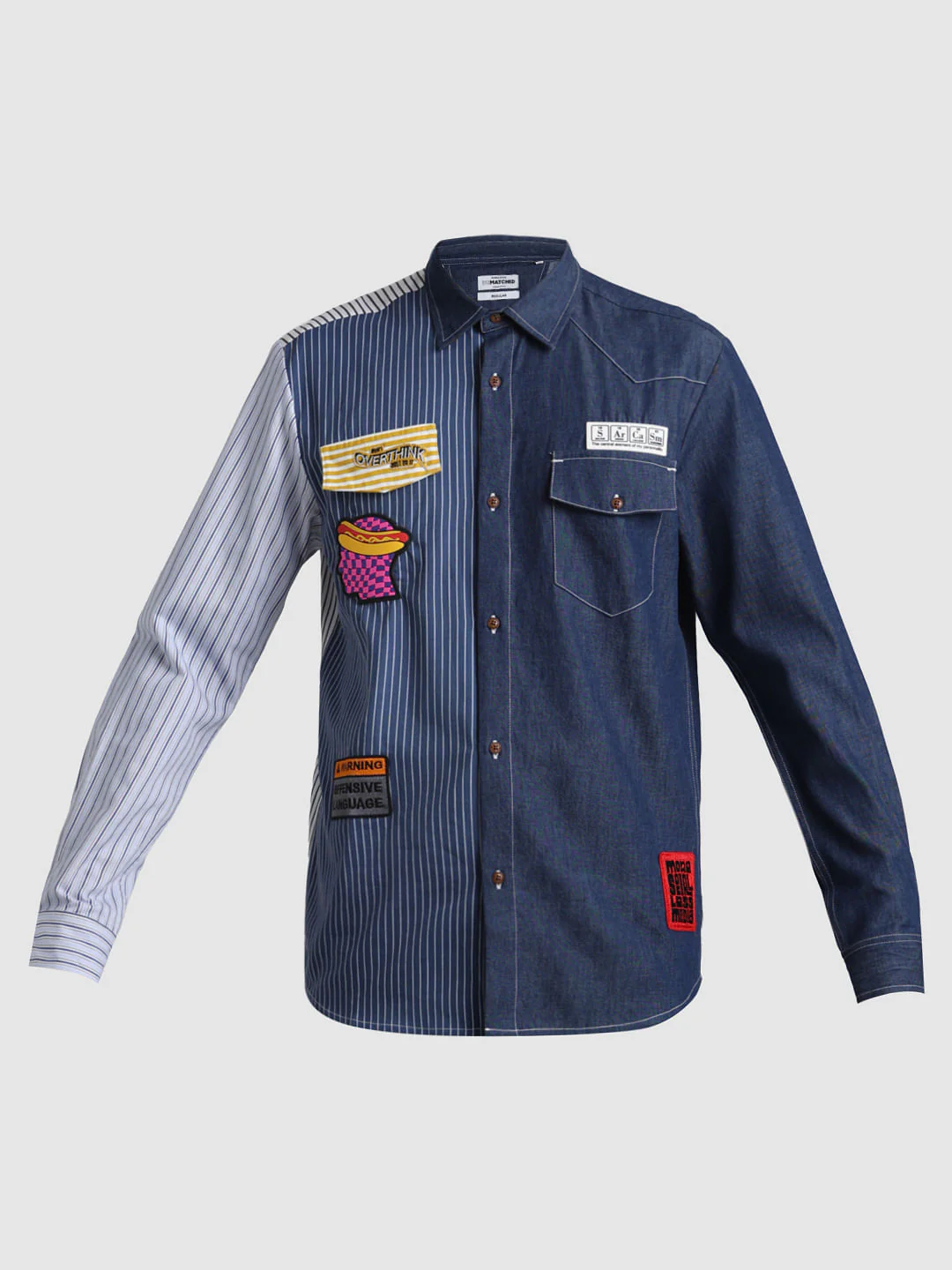 UNMATCHED by JACK&JONES Blue Colourblocked Cut & Sew Shirt - Image 7