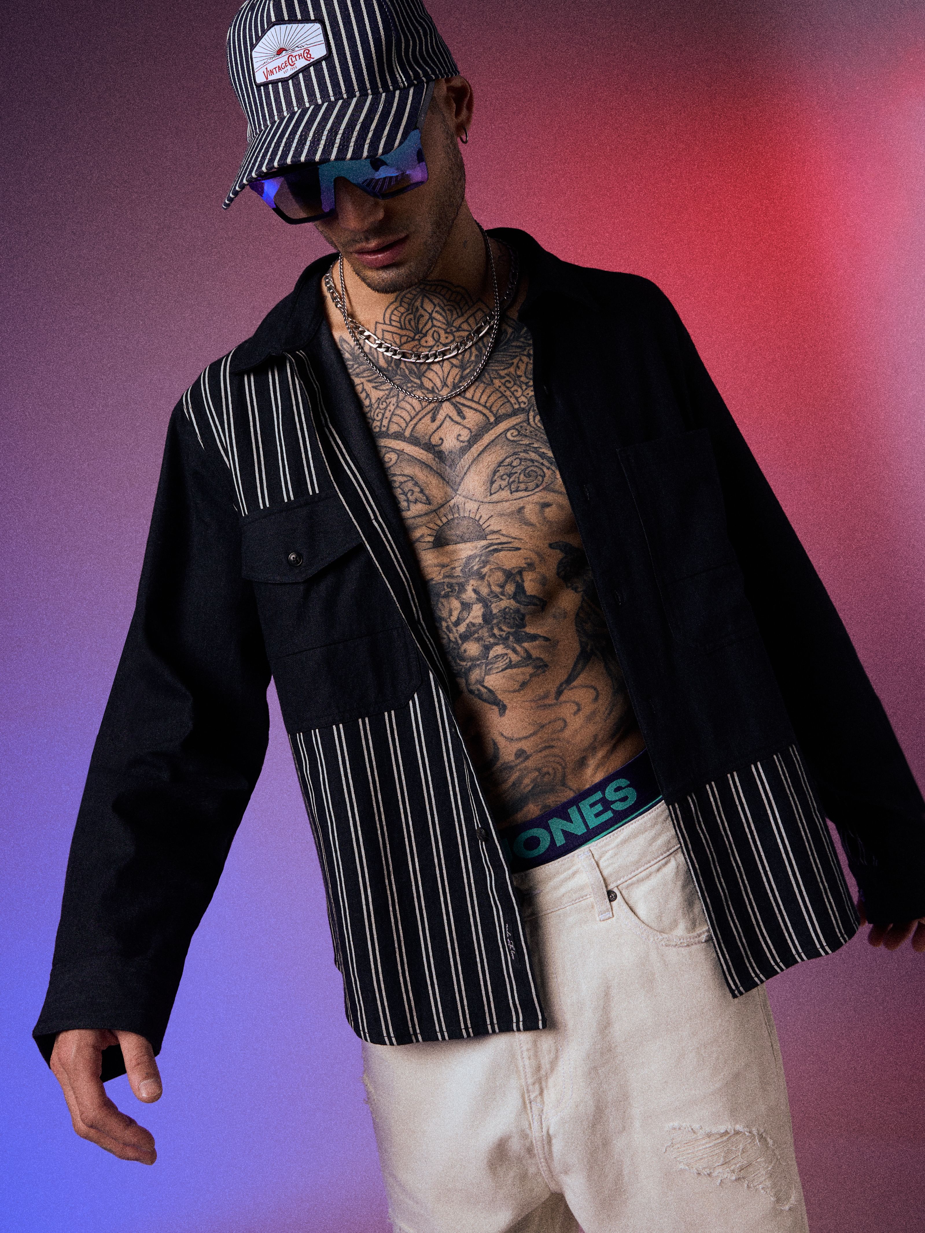 UNMATCHED by JACK&JONES Black Print-Blocked Cut & Sew Shirt