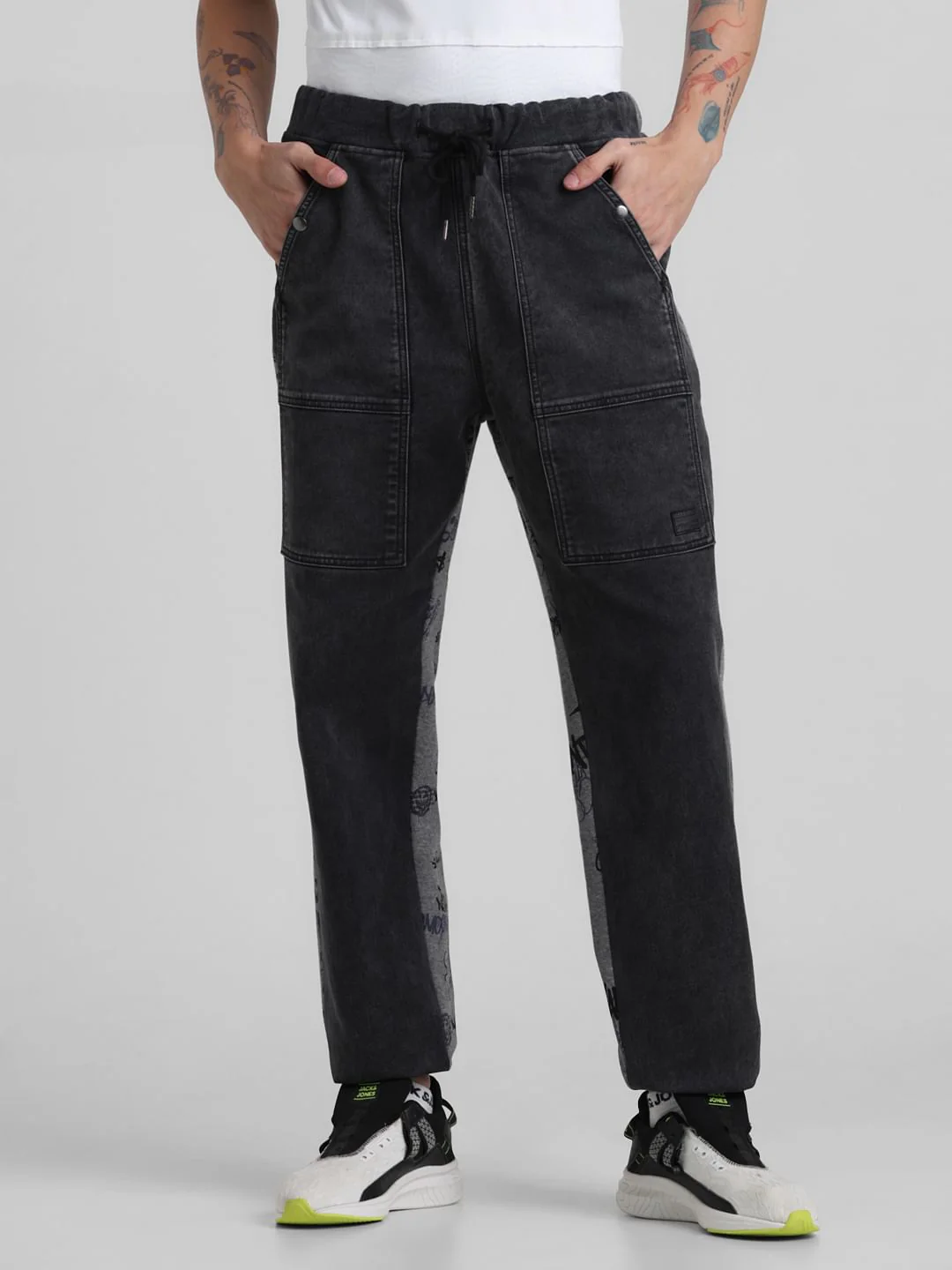 UNMATCHED by JACK&JONES Dark Grey Printed Dario Anti Fit Jeans - Image 2