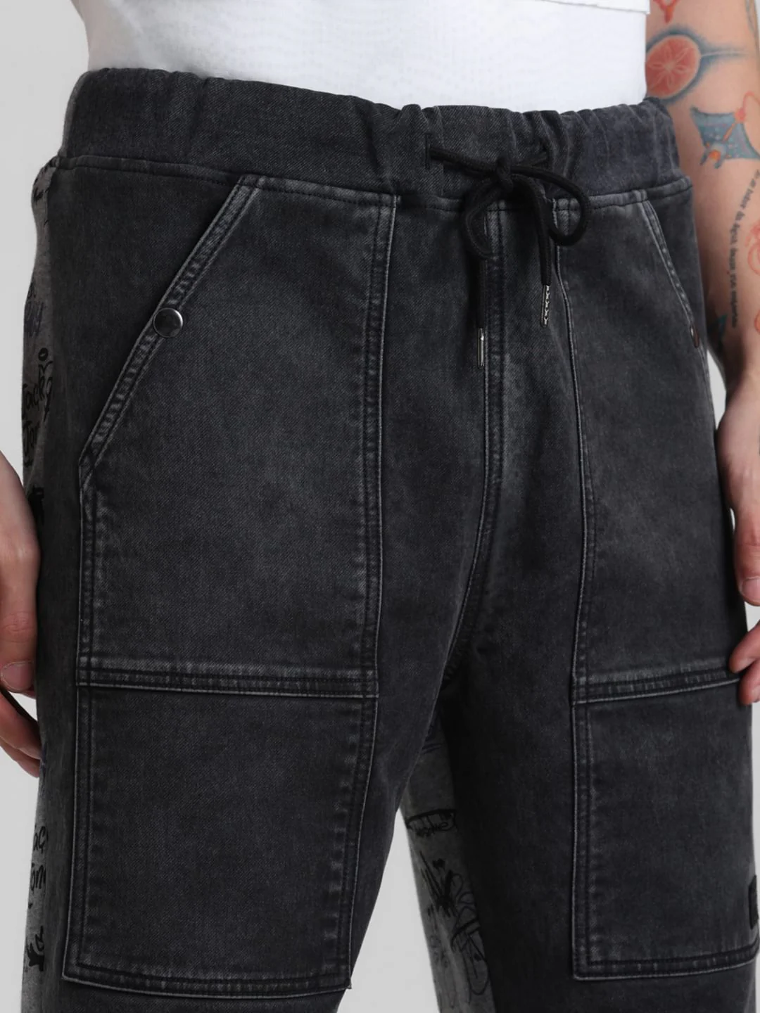 UNMATCHED by JACK&JONES Dark Grey Printed Dario Anti Fit Jeans - Image 5