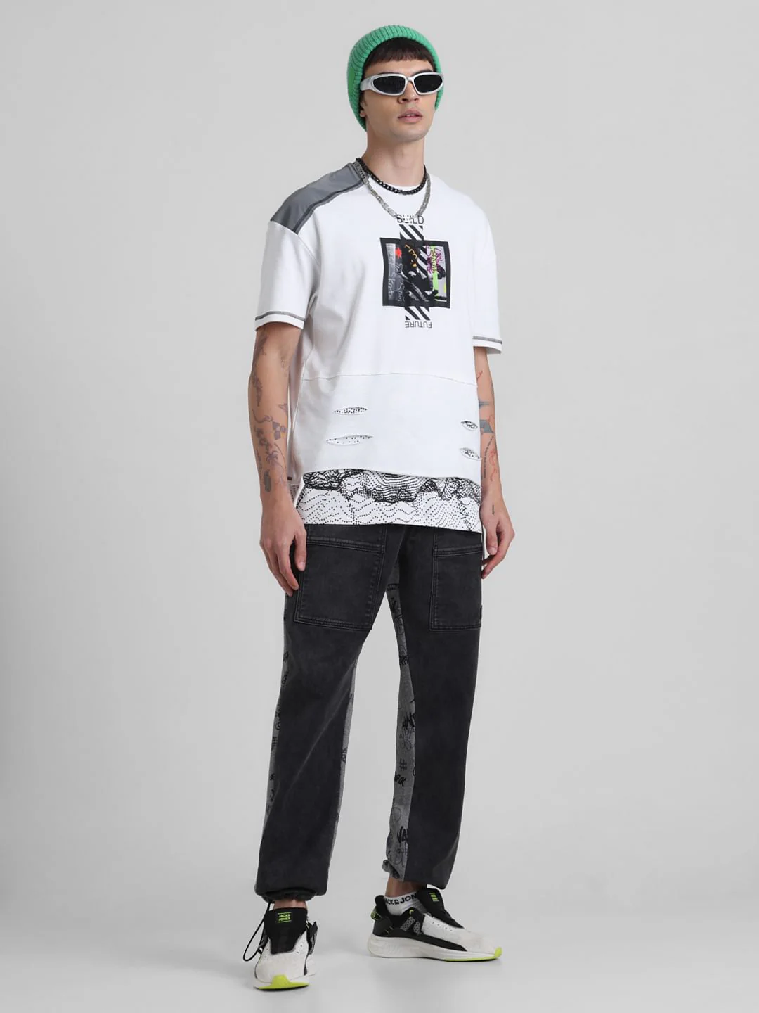 UNMATCHED by JACK&JONES Dark Grey Printed Dario Anti Fit Jeans - Image 7