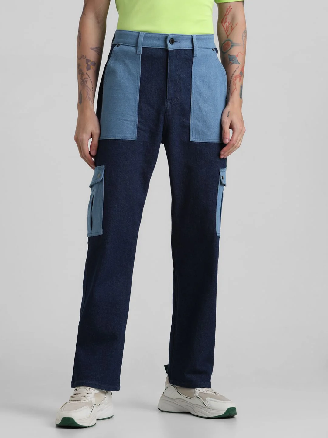 UNMATCHED by JACK&JONES Blue Colourblocked Carpenter Anti Fit Jeans - Image 2