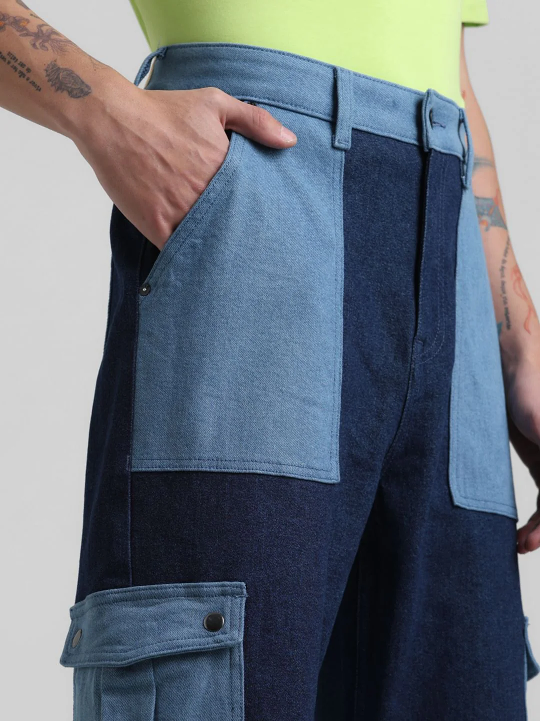 UNMATCHED by JACK&JONES Blue Colourblocked Carpenter Anti Fit Jeans - Image 5