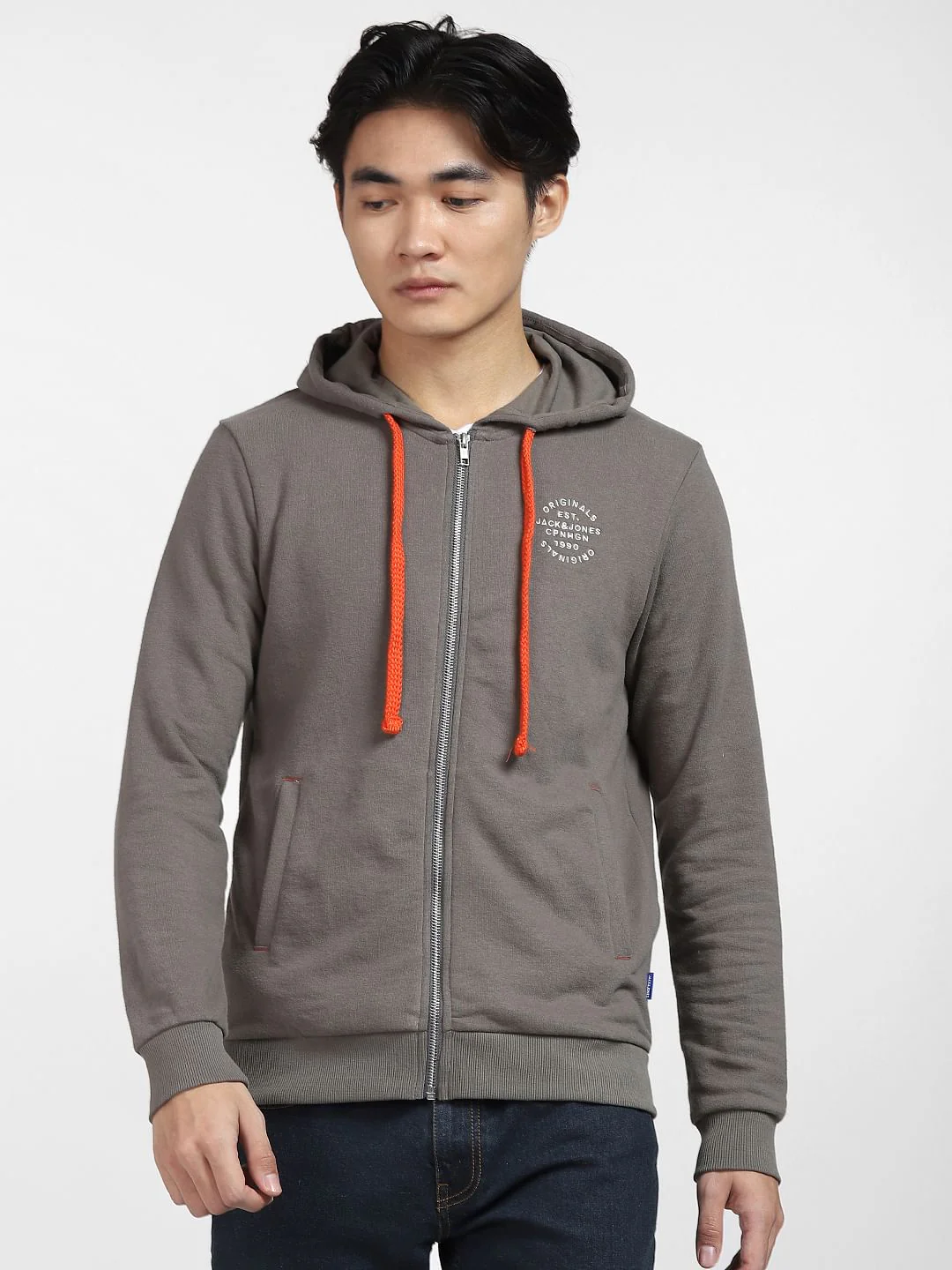 Grey Front-Open Hooded Sweatshirt - Image 2