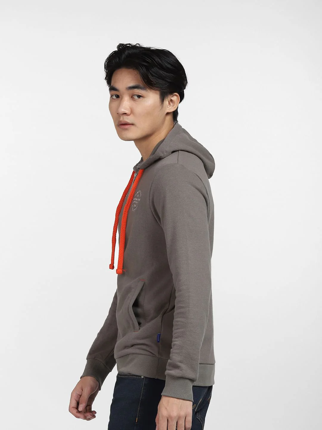 Grey Front-Open Hooded Sweatshirt - Image 3