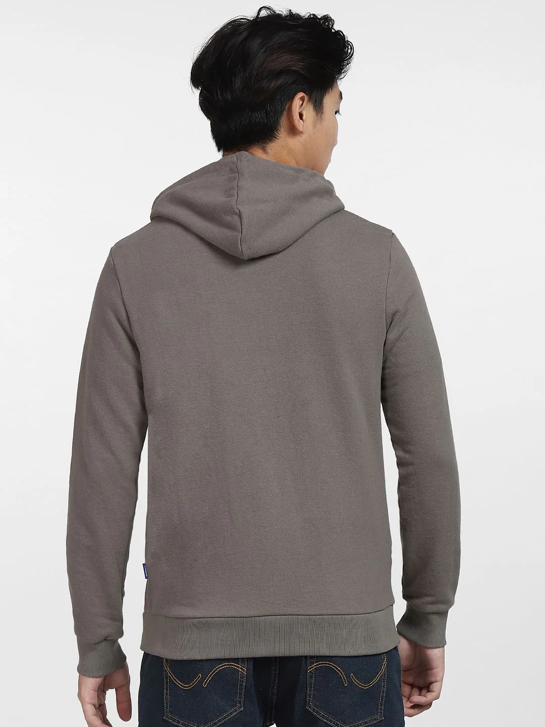 Grey Front-Open Hooded Sweatshirt - Image 4