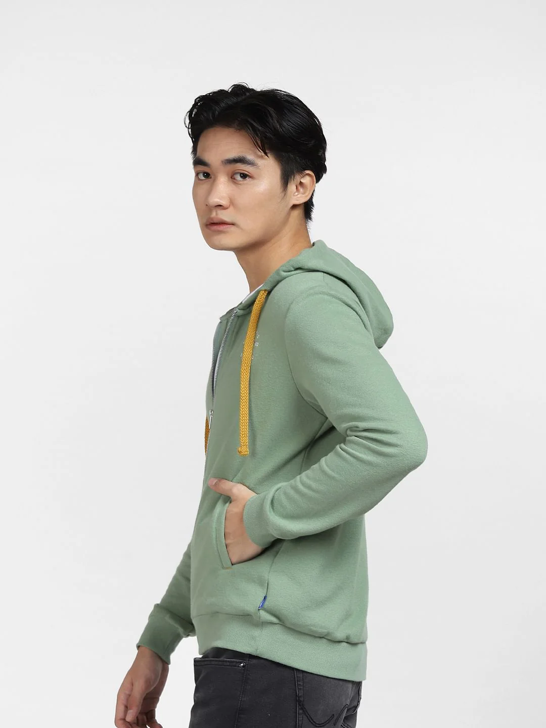 Green Front-Open Hooded Sweatshirt - Image 3
