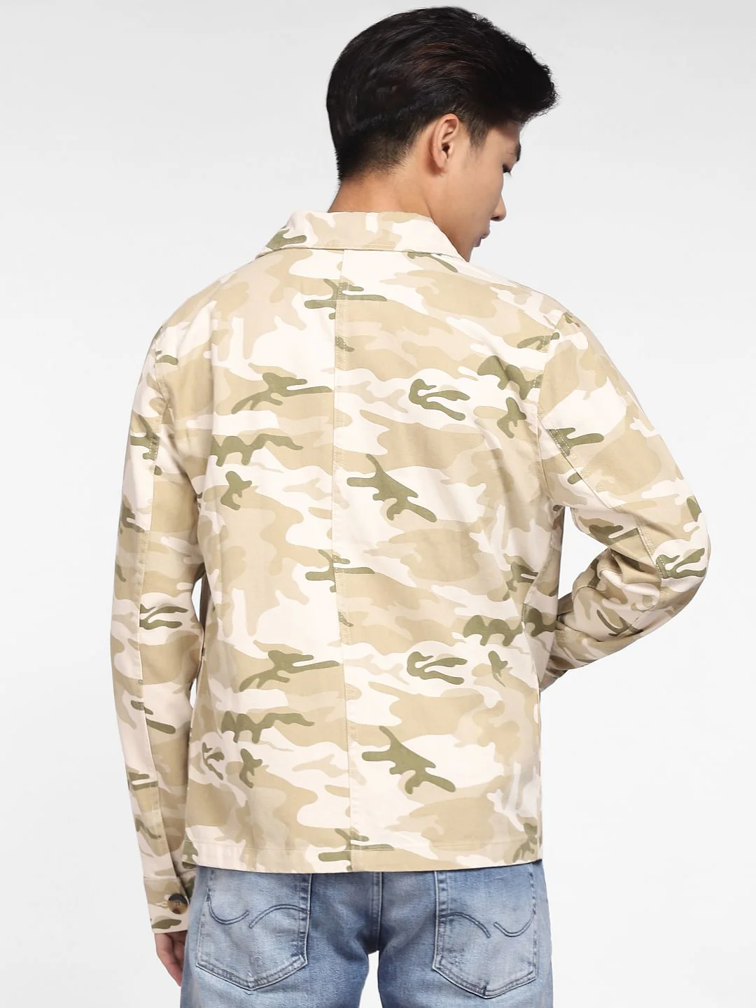Beige Camo Print Denim Jacket - Image 4