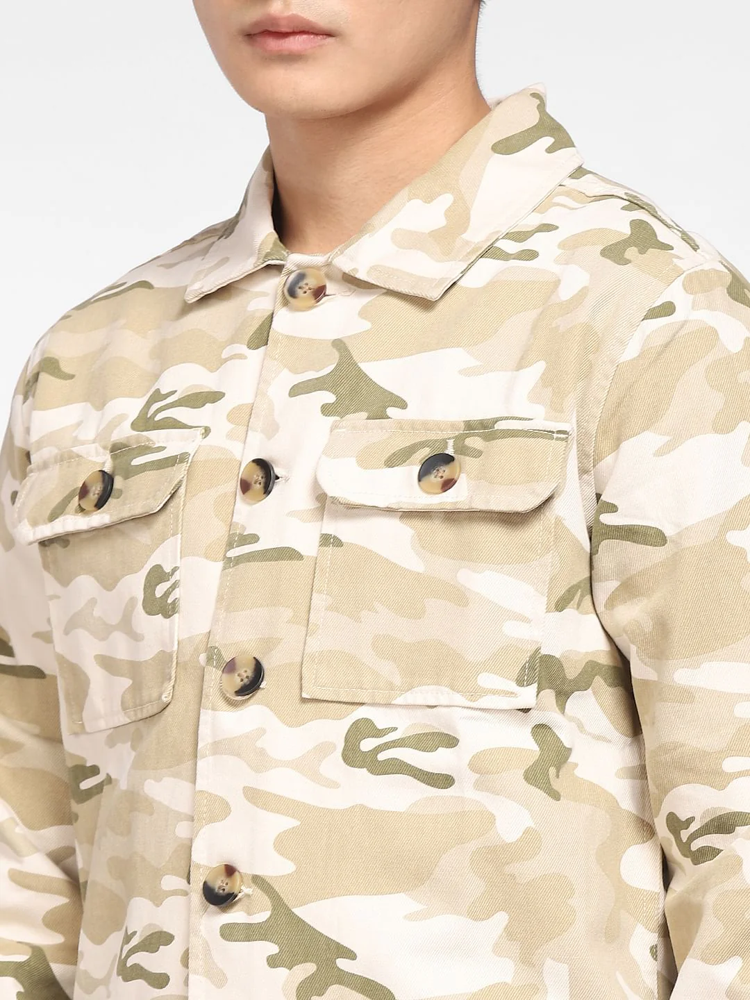 Beige Camo Print Denim Jacket - Image 5