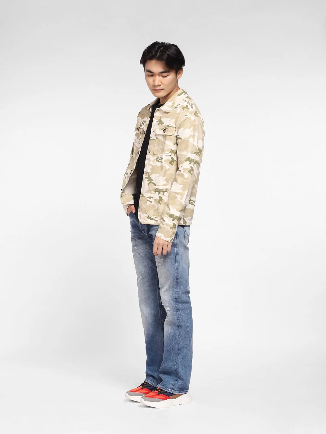Beige Camo Print Denim Jacket - Image 6