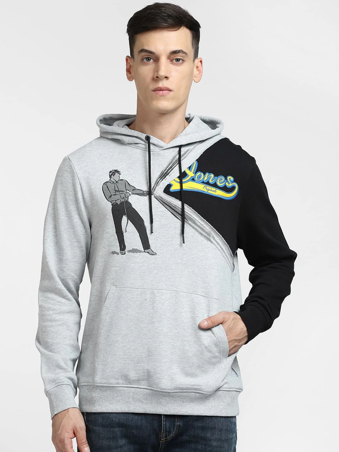 Grey Colourblocked Hooded Sweatshirt - Image 2