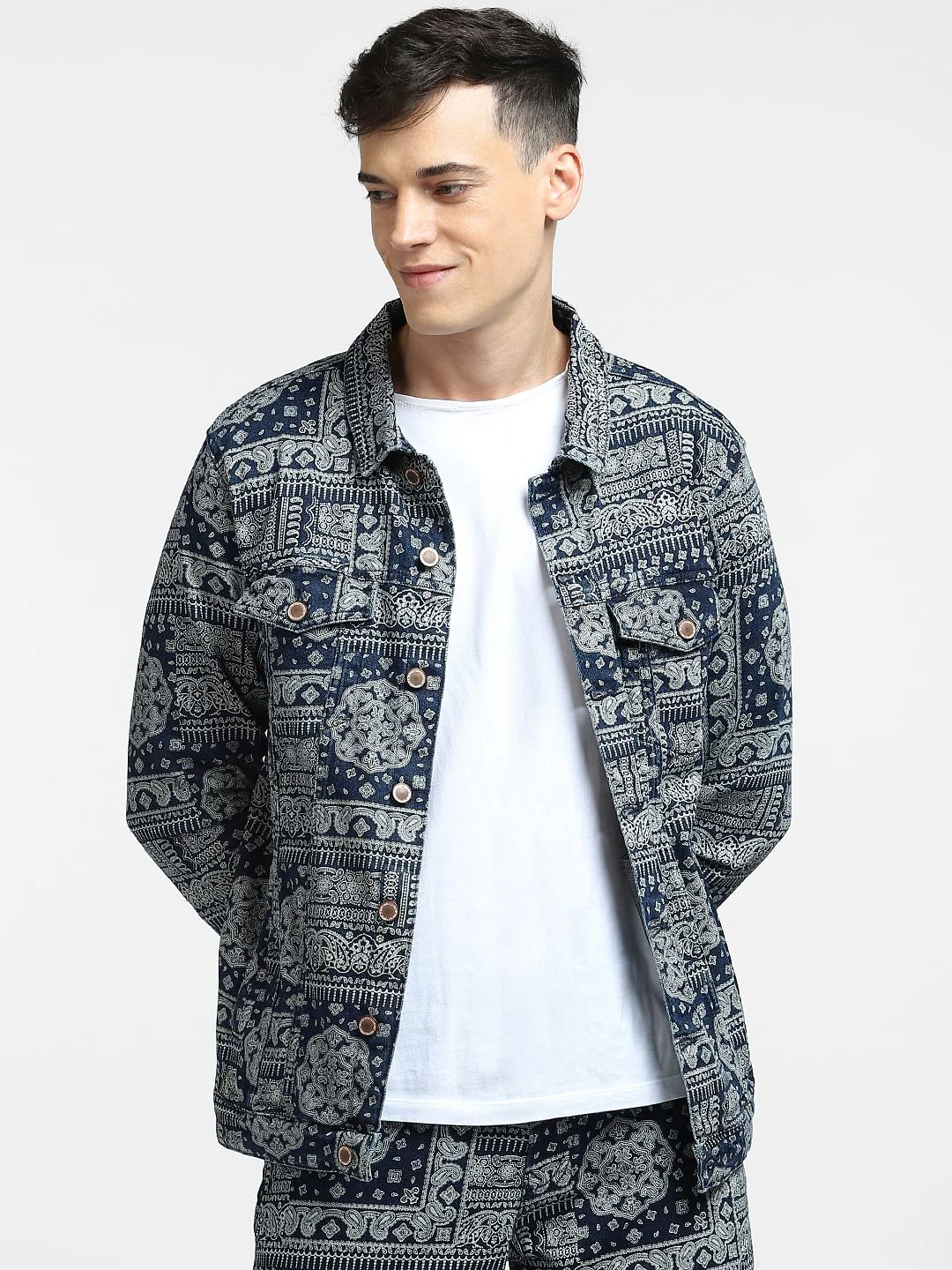 Blue Printed Co-ord Denim Jacket - Image 2