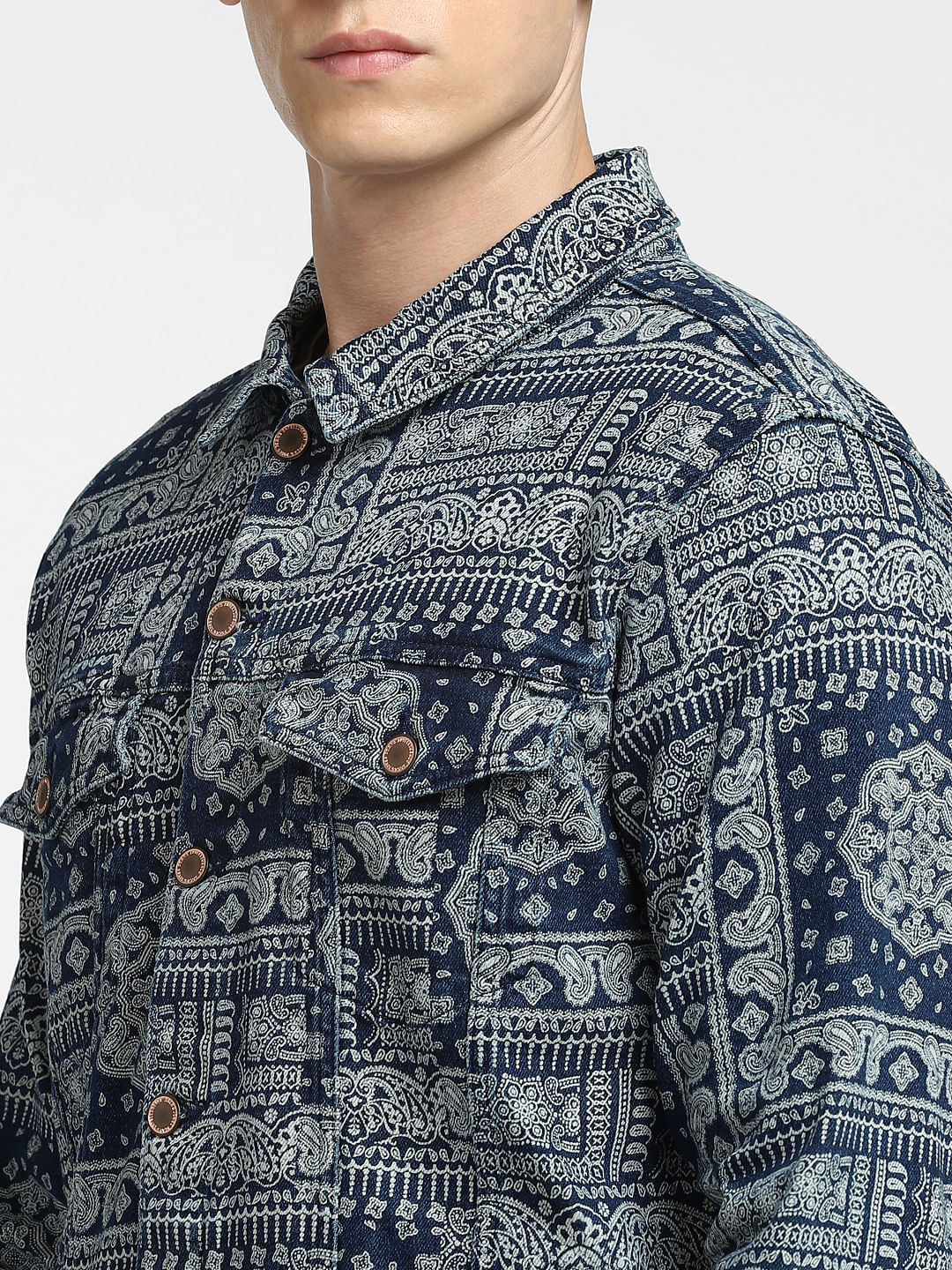 Blue Printed Co-ord Denim Jacket - Image 5