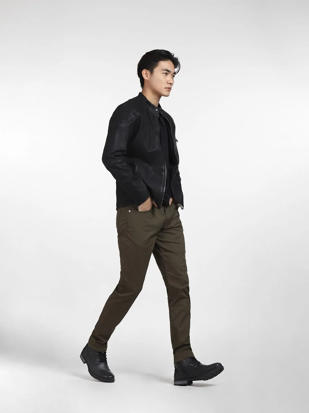 Olive Mid Rise Yarn Dyed Pants