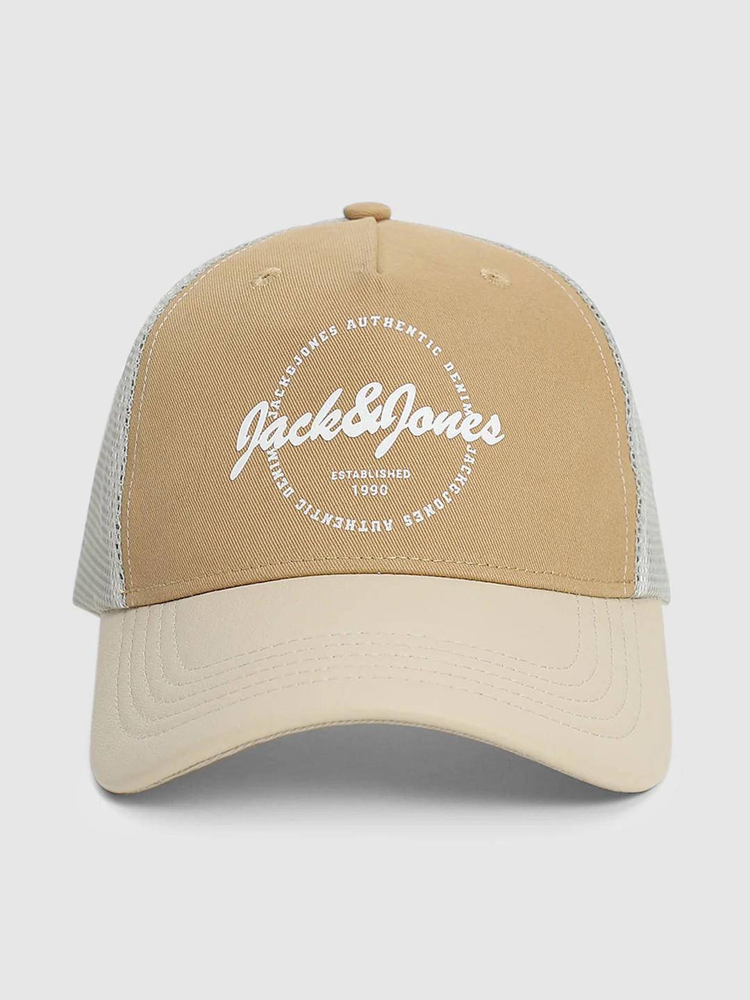 Beige Colourblocked Mesh Cap