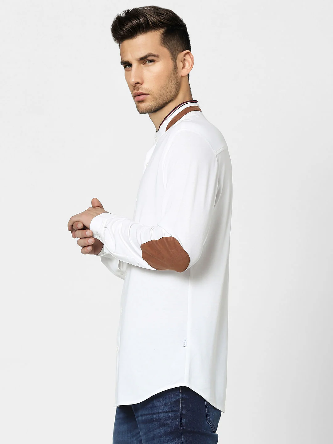 White Knitted Mandarin Collar Shirt - Image 3