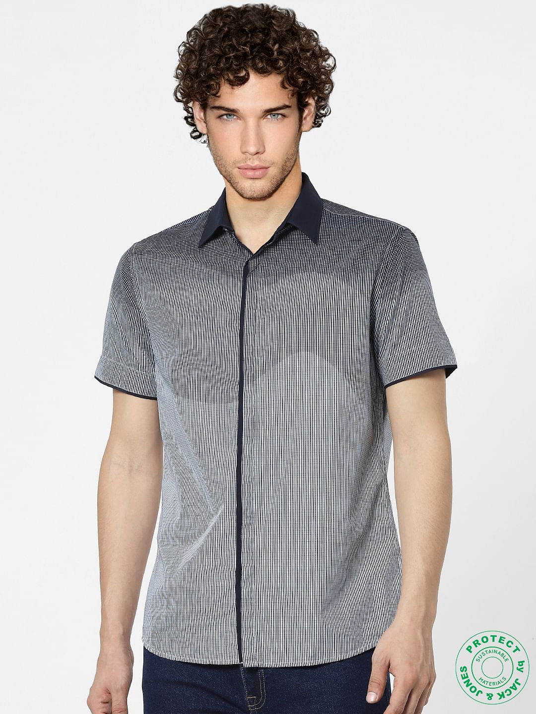Blue Abstract Print Half Sleeves Shirt - Image 2