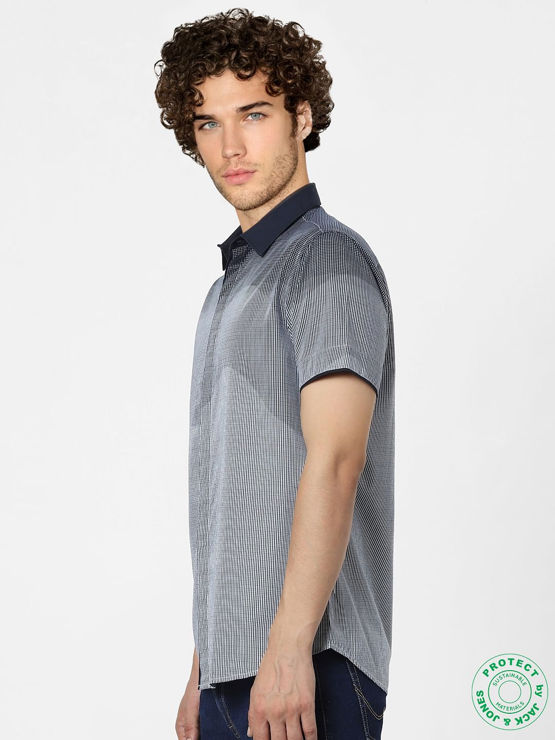 Blue Abstract Print Half Sleeves Shirt - Image 3