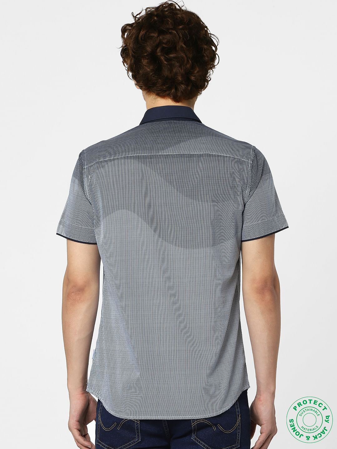 Blue Abstract Print Half Sleeves Shirt - Image 4