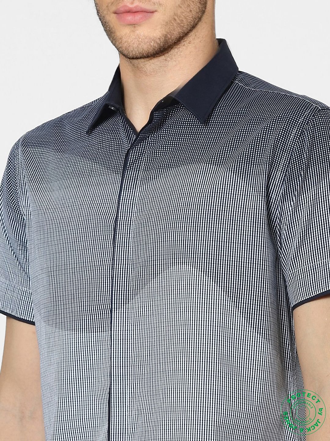 Blue Abstract Print Half Sleeves Shirt - Image 5