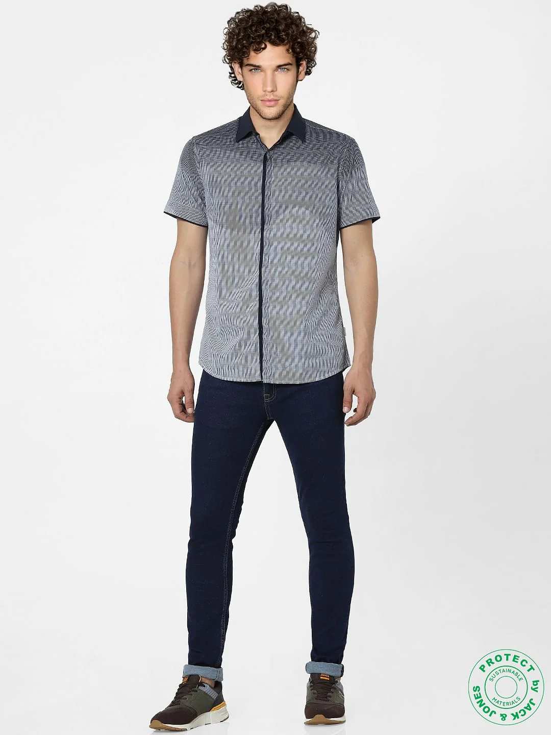 Blue Abstract Print Half Sleeves Shirt - Image 6
