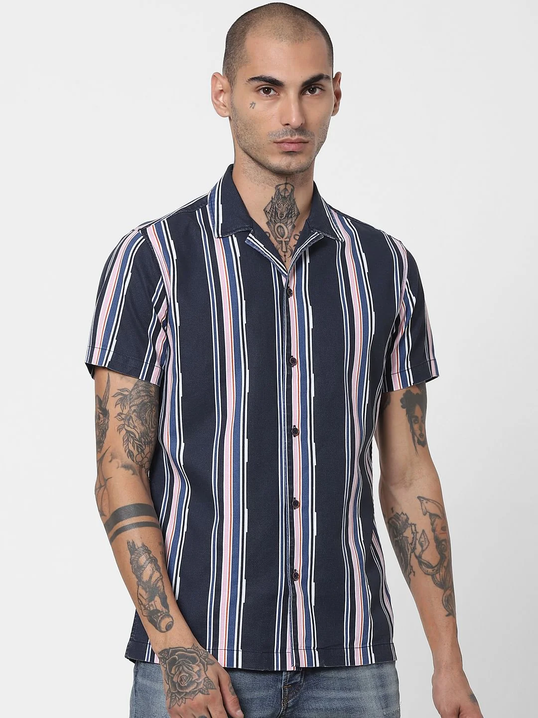 Blue Striped Half Sleeves Shirt - Image 2