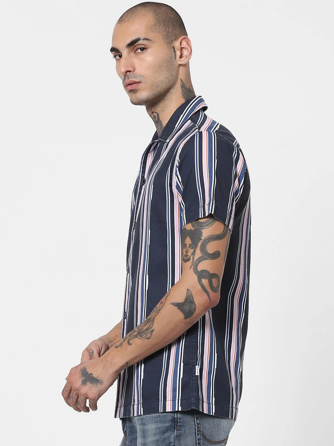 Blue Striped Half Sleeves Shirt - Image 3