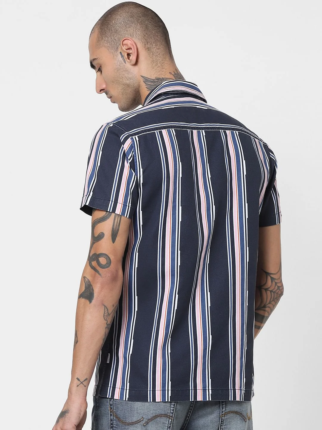 Blue Striped Half Sleeves Shirt - Image 4