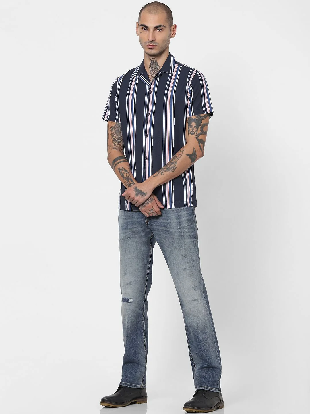 Blue Striped Half Sleeves Shirt - Image 6