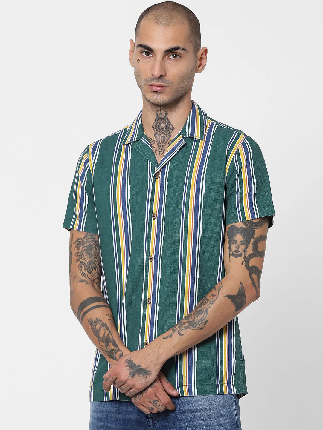 Green Striped Half Sleeves Shirt - Image 2