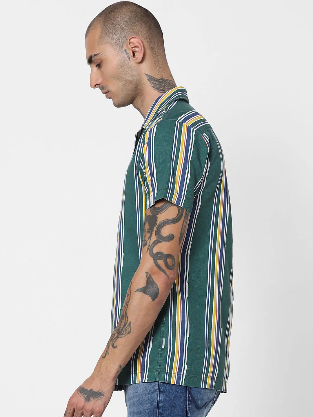 Green Striped Half Sleeves Shirt - Image 3